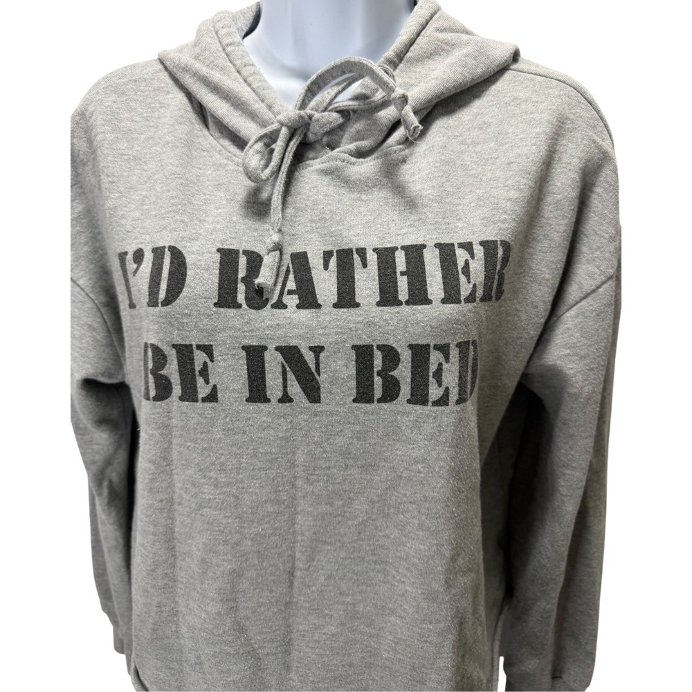 Rebellious One GraphicGray Crop Hoodie I'd Rather Be In Bed Graphic Sweatshirt M